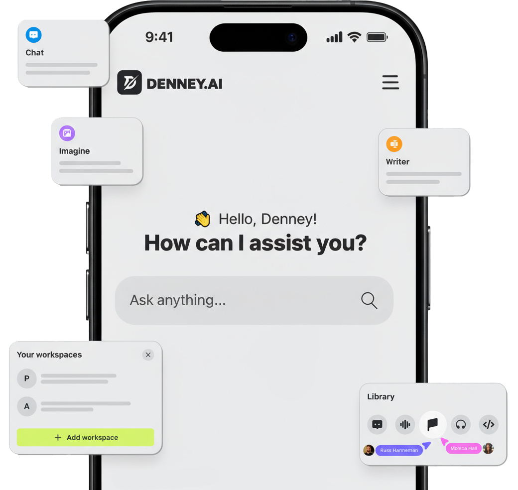 Denney.ai - All-in-one AI platform dashboard showing ChatGPT, Claude, and Gemini integration